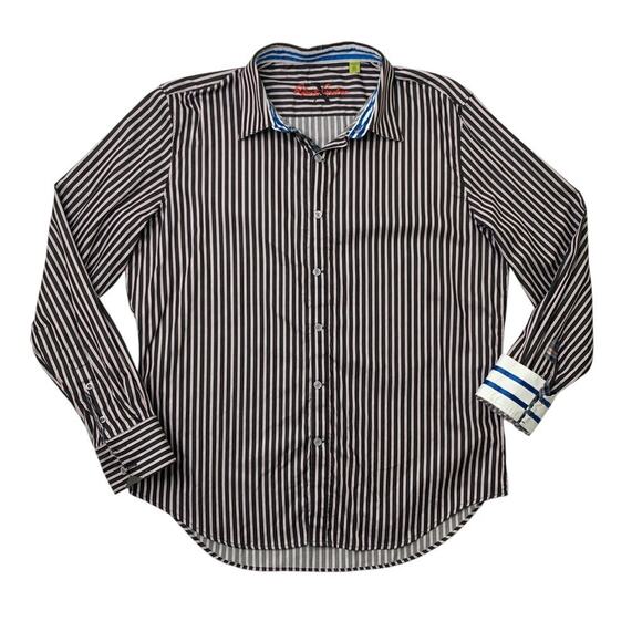 Robert Graham Shirt Mens XL Black Red Tailored Fit Striped Flip Cuff Button Up - Picture 1 of 11